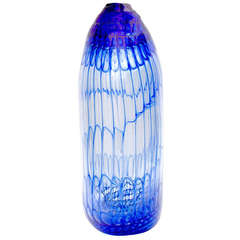 Vintage 60's Blue Crackle Glass Vase
