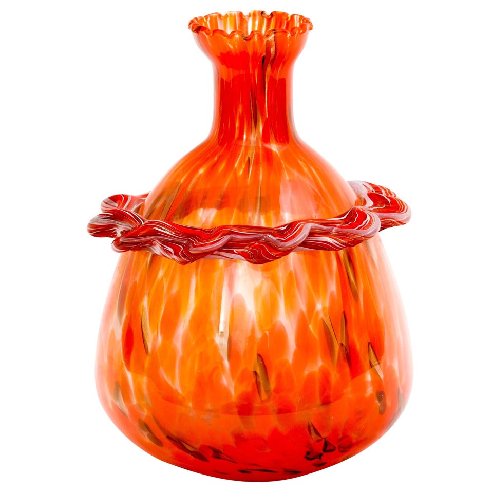 1960's Super Orange Murano Glass Vase