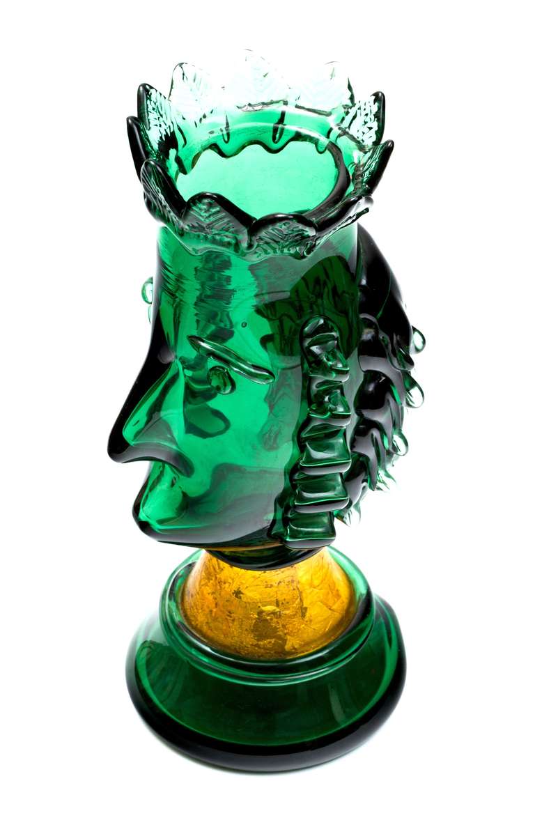 Blown Glass Exceptional Green & Gilt Murano Figural Sculpture