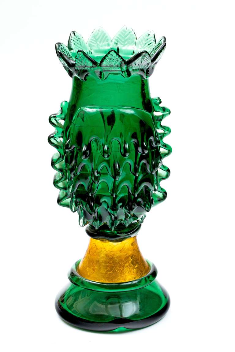 Exceptional Green & Gilt Murano Figural Sculpture In Excellent Condition In New York, NY