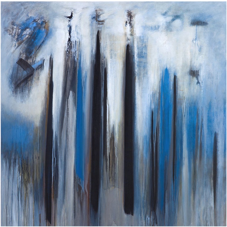 Abstract Blue Painting by Brazilian Artist Ivanilde Brunow For Sale at