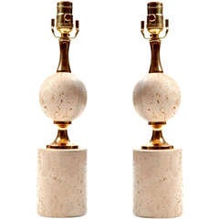 Pair of French Barbier Travertine Lamps