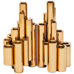 Brass Tubular Candlesticks in the Manner of Gio Ponti