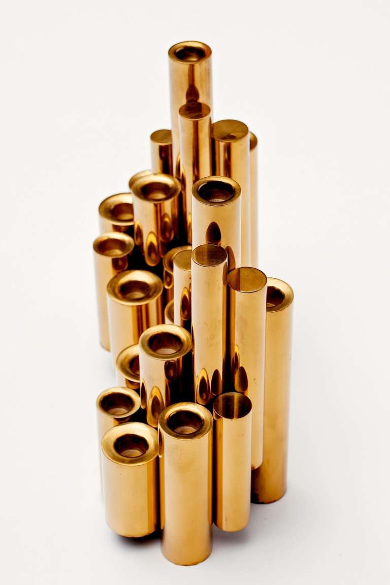 Late 20th Century Brass Tubular Candlesticks in the Manner of Gio Ponti