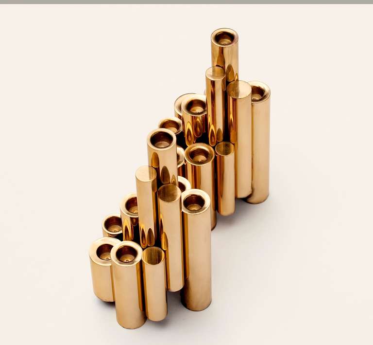 Israeli Brass Tubular Candlesticks in the Manner of Gio Ponti