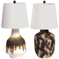 Unique Pair of Fantoni Ceramic Lamps 5
