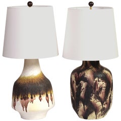 Unique Pair of Fantoni Ceramic Lamps