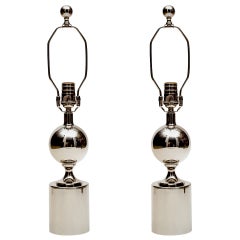 Pair of French Barbier Polished Nickel Lamps 