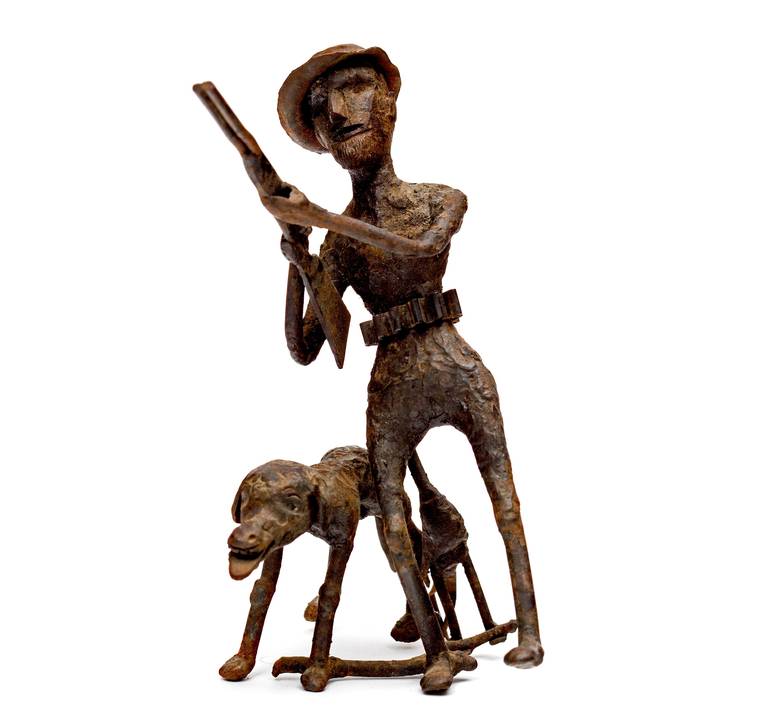 Pair of Black Smith Art Sculptures of a Bicyclist and a Hunter, circa 1900s In Good Condition For Sale In New York, NY