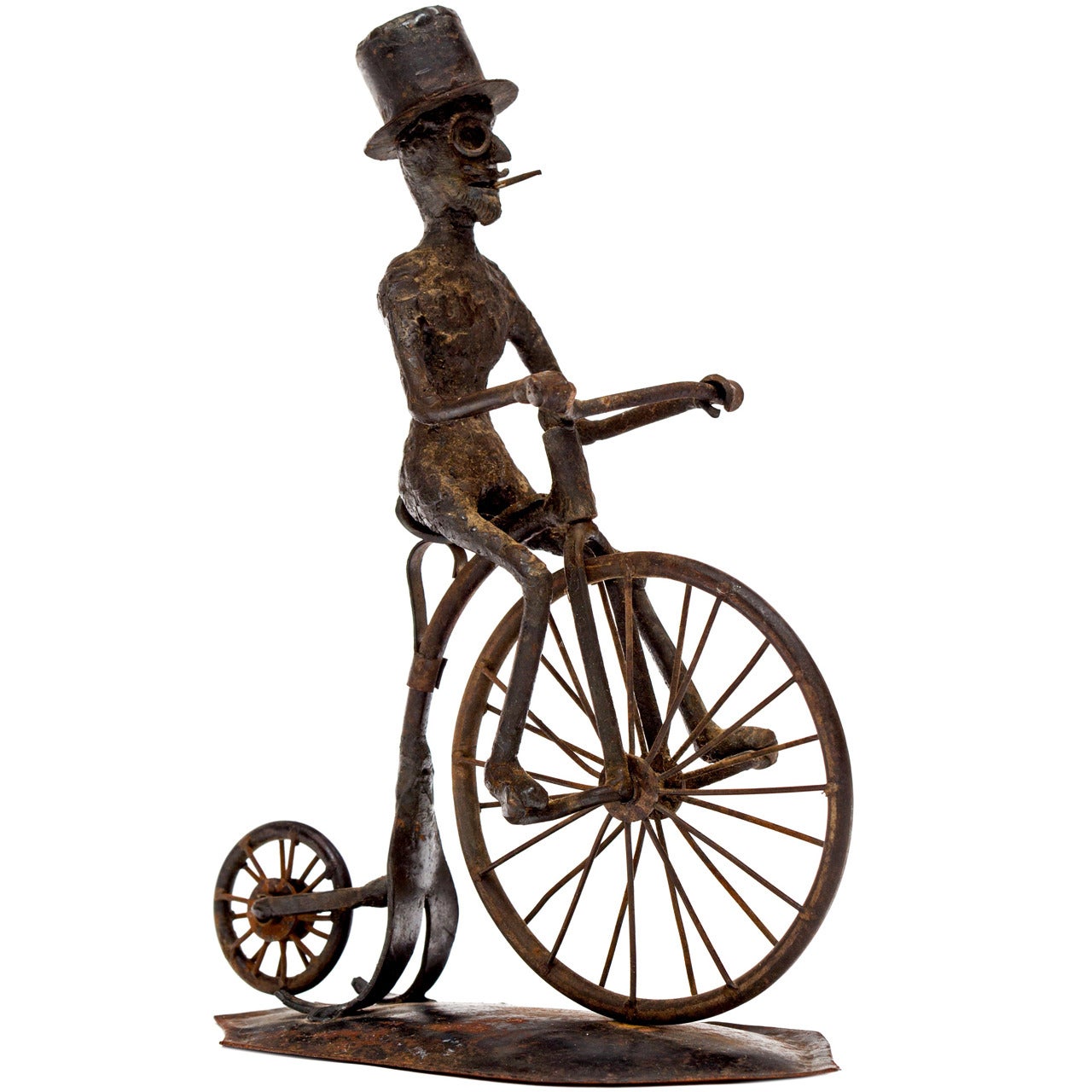 Pair of Black Smith Art Sculptures of a Bicyclist and a Hunter, circa 1900s