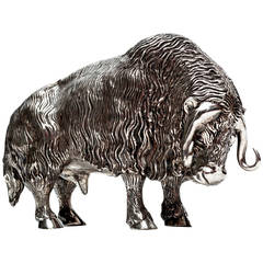 Silvered Bronze Buffalo Sculpture