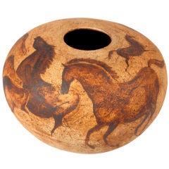 Horse and Bull Earthenware Vase