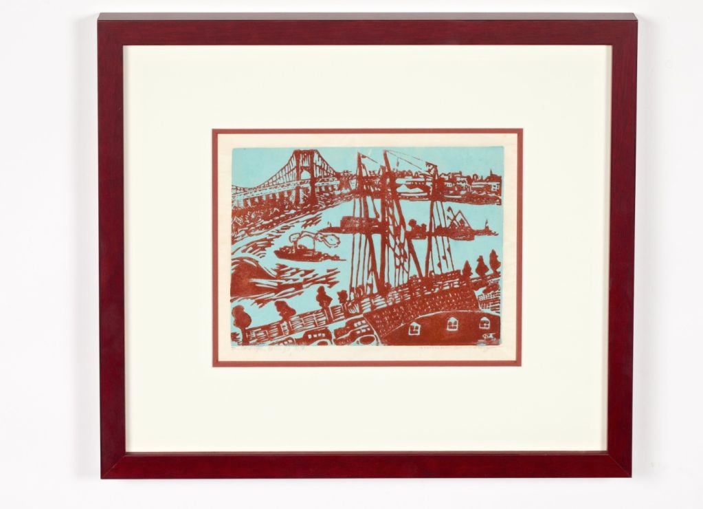 Triborough Bridge Woodcut by Miriam Sommerburg