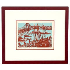 Triborough Bridge Woodcut by Miriam Sommerburg