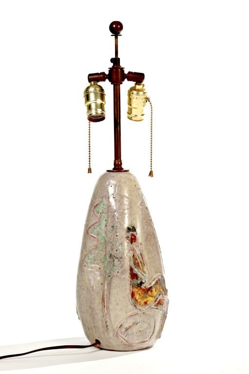 Mid-20th Century Italian Ceramic Table Lamp in the Manner of Fantoni For Sale