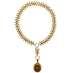 Antique Victorian Gilt Metal Locket and Collar