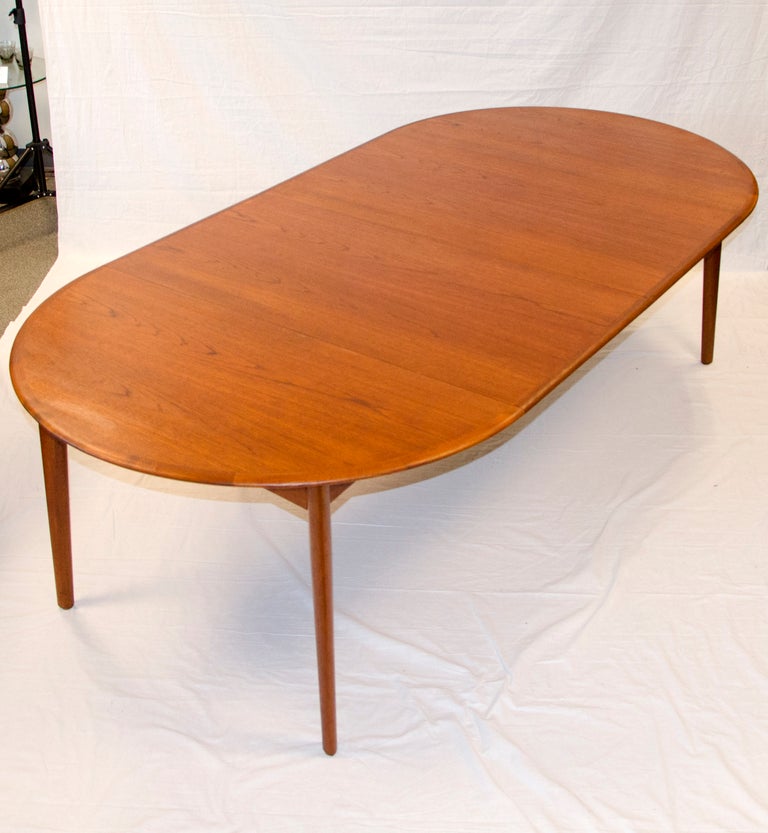 Mid-Century Modern Round Teak Dining Table Danish - Two Leaves