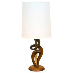 Mid Century Sculptural Oak & Brass Table Lamp 6