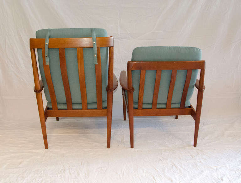 Mid-Century Modern Mid Century Pair of Teak Lounge Chairs & Ottoman - Grete Jalk
