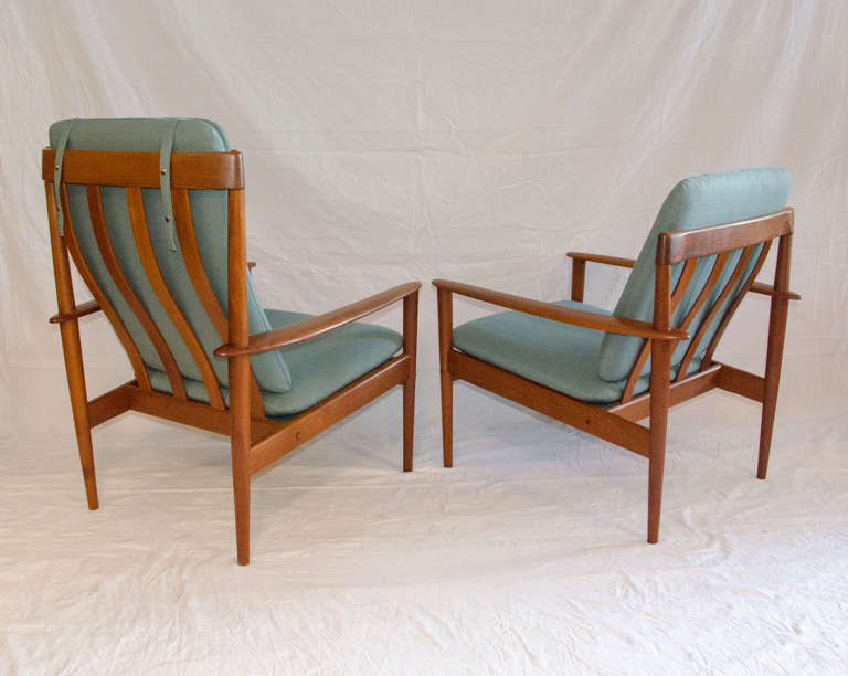 Danish Mid Century Pair of Teak Lounge Chairs & Ottoman - Grete Jalk