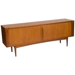 Mid Century Danish Teak Credenza Tambour Doors