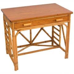 Used Mid Century Small Rattan Desk