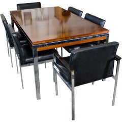 Mid Century Walnut/Chrome Dining Table & Six Chairs