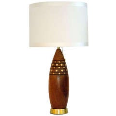 Teak Wood Lamp - Brass Accents