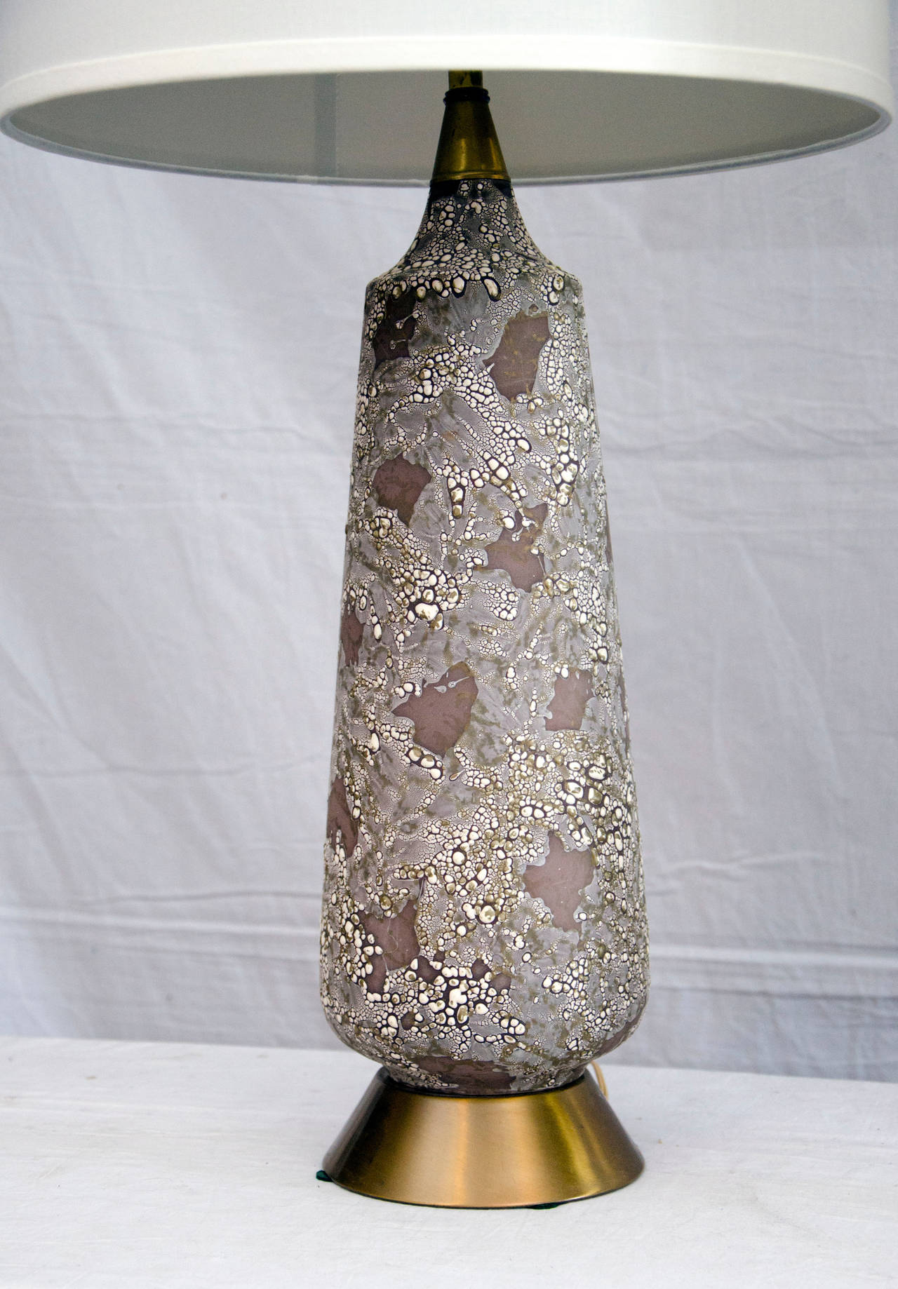 Mid-Century Modern Mid-Century Textured Ceramic Pair of Lamps