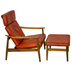 Danish Teak Reclining Chair with Ottoman- Arne Vodder