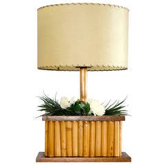 Vintage Mid-Century Rattan Lamp with Planters and Gardenias