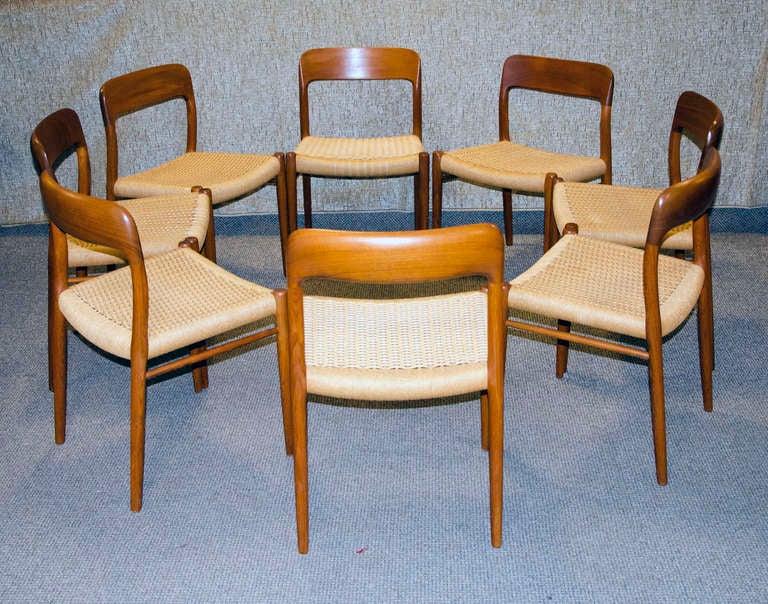 Eight Danish Teak Dining Chairs N O Moller 75 At 1stdibs 
