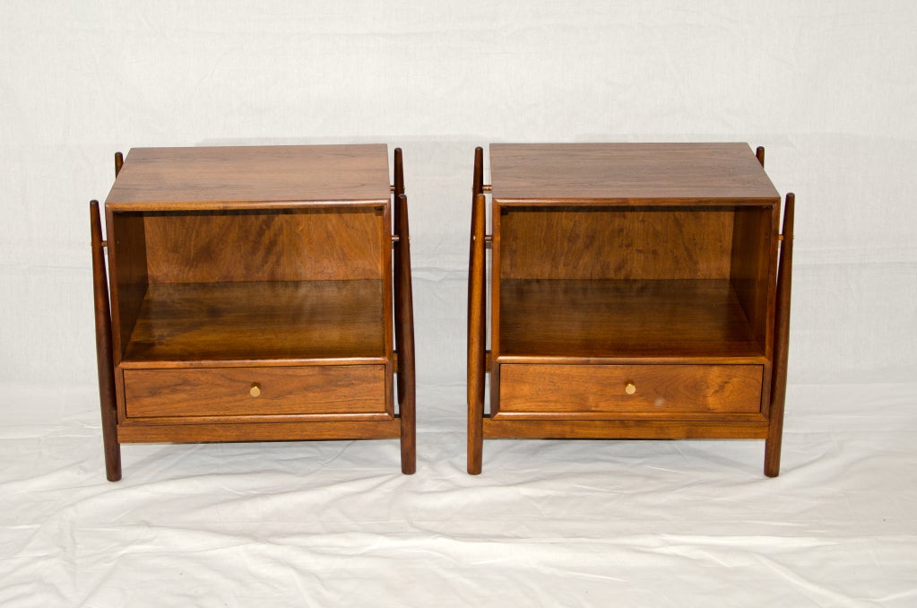 American Pair of Walnut Mid Century Night Stands by Drexel
