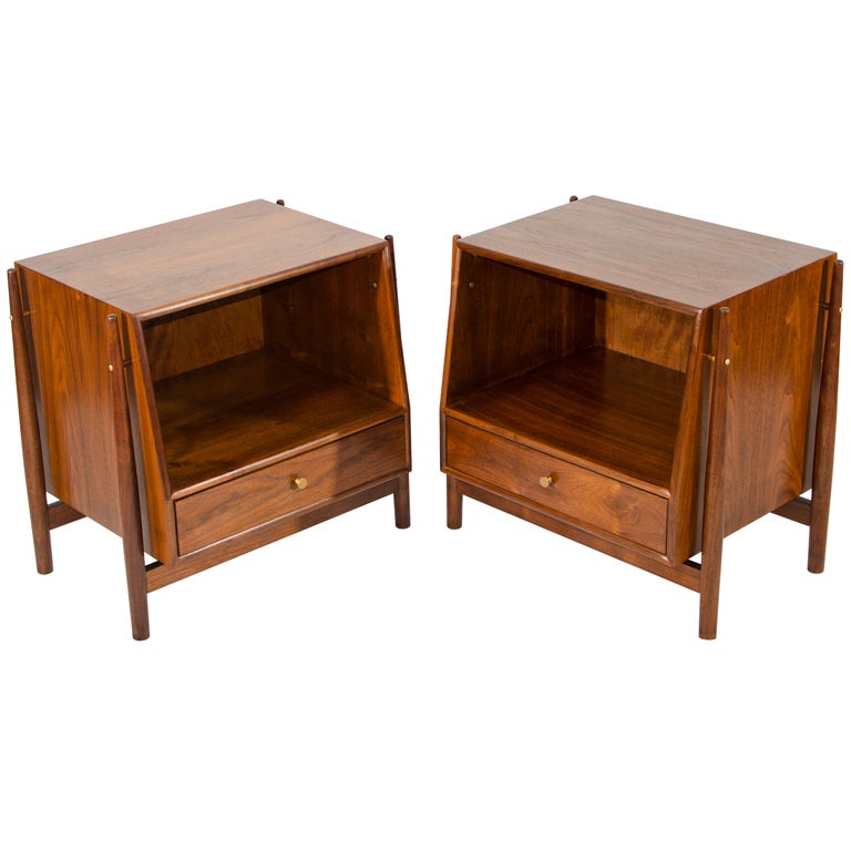 Pair of Walnut Mid Century Night Stands by Drexel