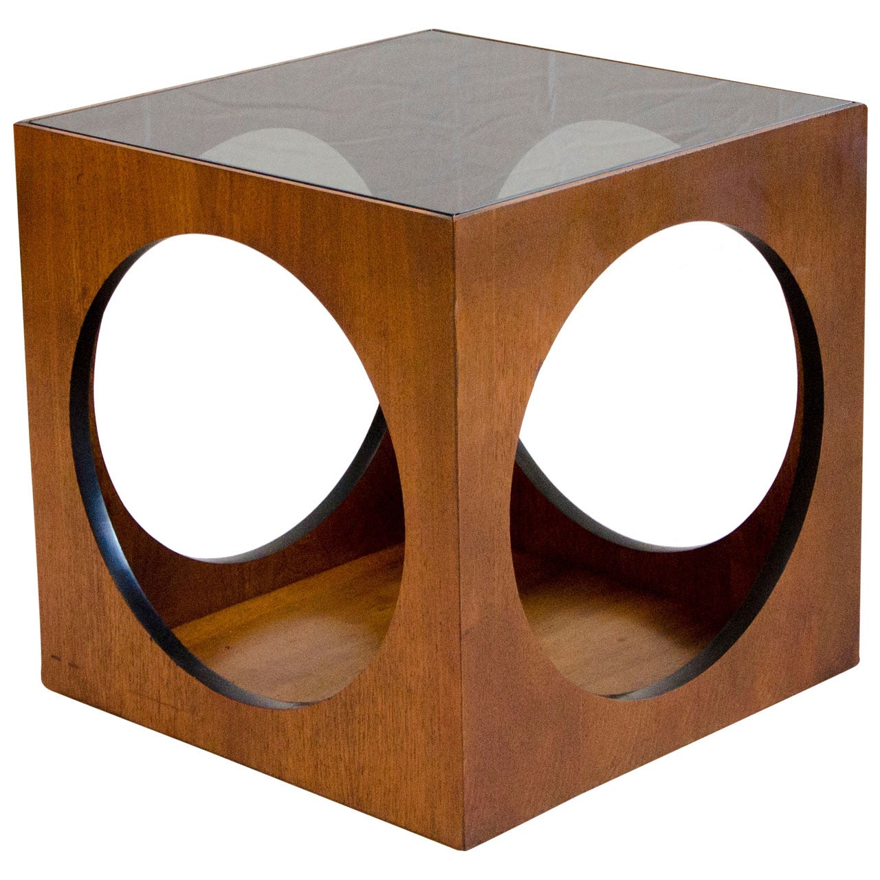 Midcentury Walnut Cube Accent Table by Lane