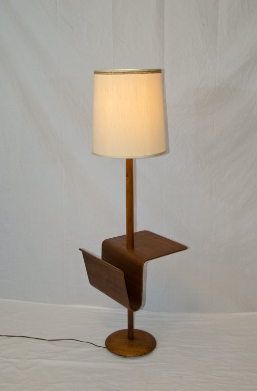 American Bent Ply Walnut  Floor Lamp with Magazine Rack