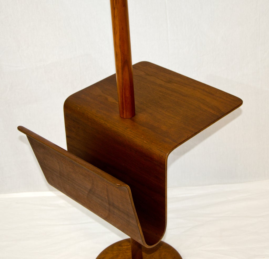 20th Century Bent Ply Walnut  Floor Lamp with Magazine Rack