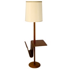 Bent Ply Walnut  Floor Lamp with Magazine Rack