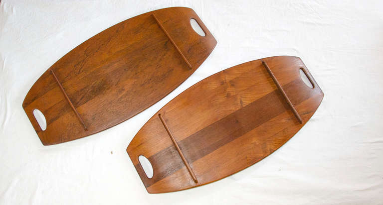 Mid-Century Modern Pair of Teak Serving Trays by Dansk - IHQ with Four Ducks Logo