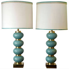Pair of Mid Century Lamps in Glass, Hollywood Regency