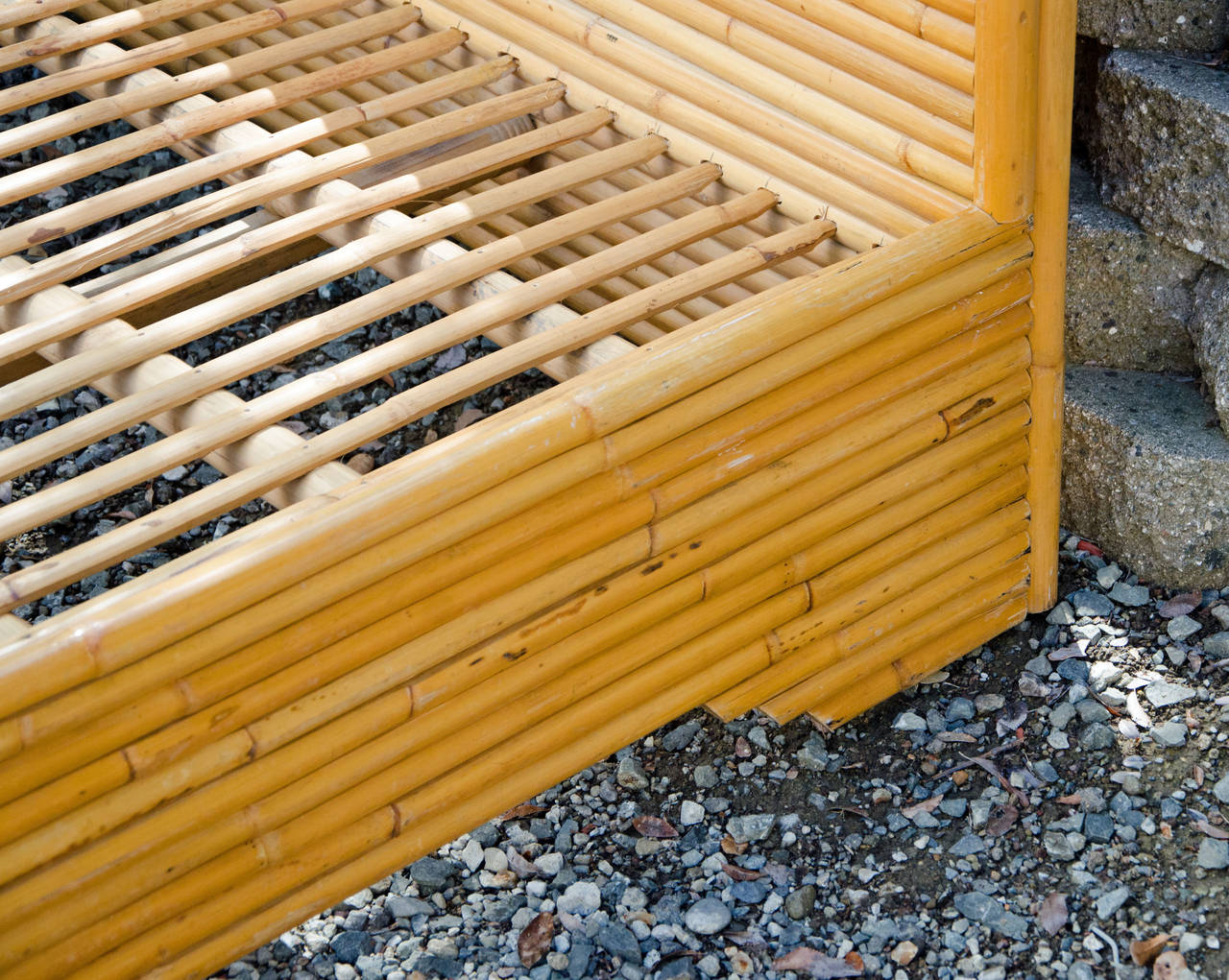 Mid-Century Rattan Bed Frame with Full or Double Headboard In Good Condition In Crockett, CA