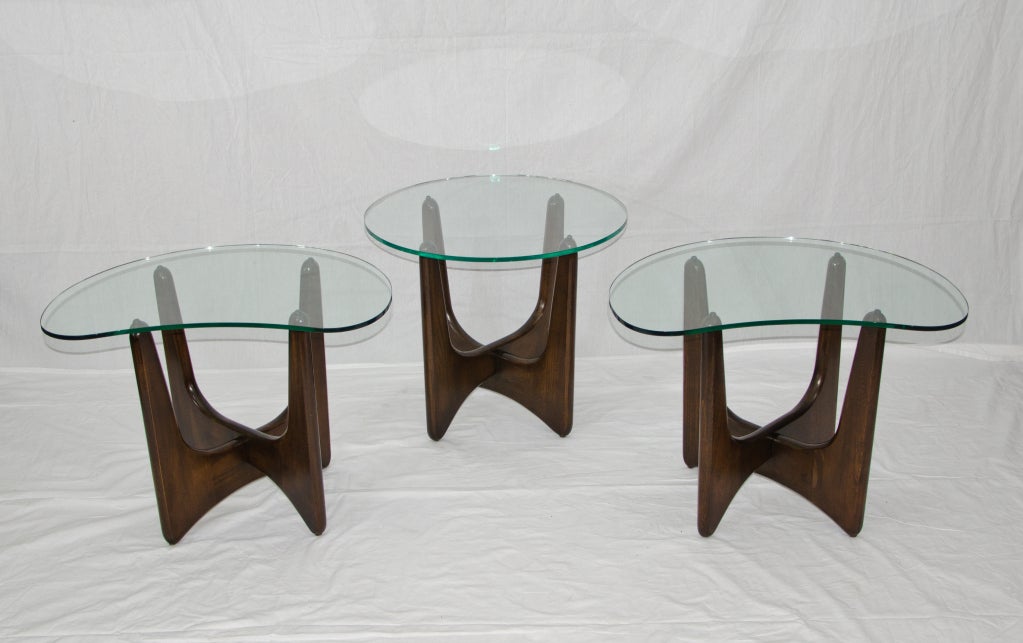 American Glass Top End Tables- Pair - Wood Base