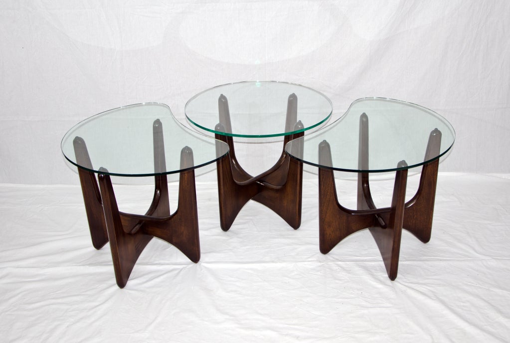 Glass Top End Tables- Pair - Wood Base 1