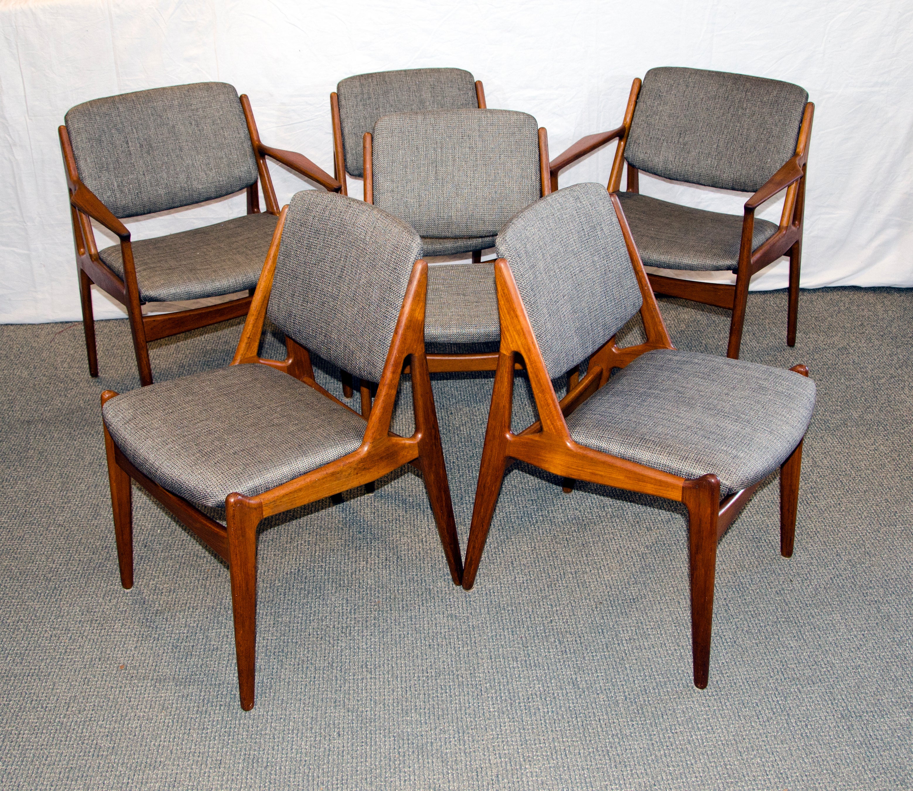Danish Teak Swivel Back Dining Chairs Set of 6 Arne Vodder