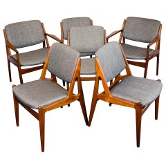 Danish Teak Swivel Back Dining Chairs Set of 6 Arne Vodder