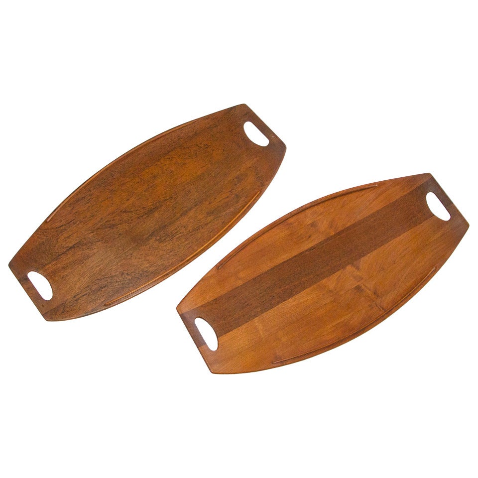 Pair of Teak Serving Trays by Dansk - IHQ with Four Ducks Logo