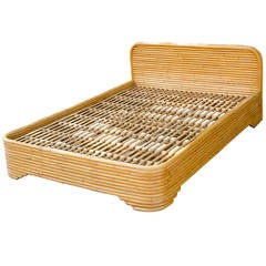Mid-Century Rattan Bed Frame with Full or Double Headboard