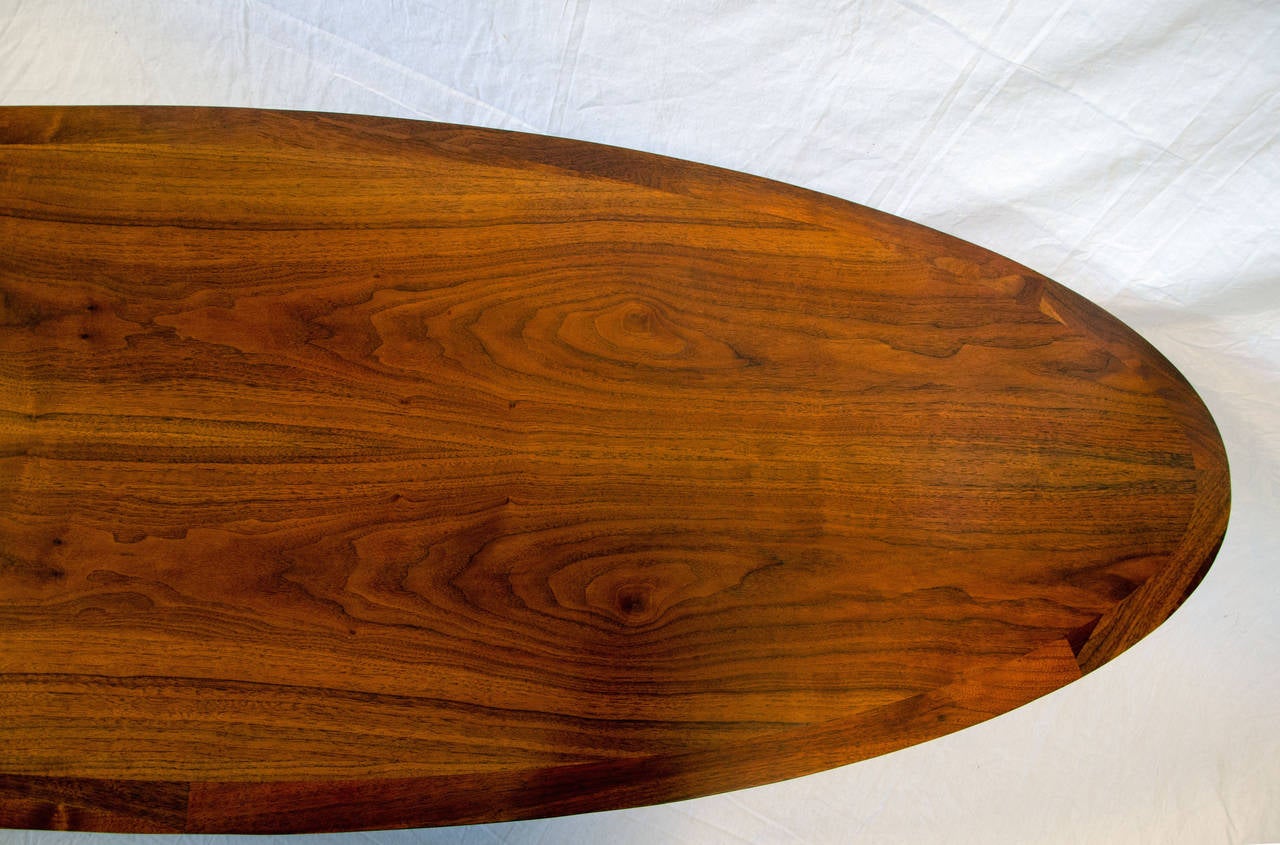Scandinavian Modern Mid-Century Walnut Surfboard Coffee Table, MM Moreddi