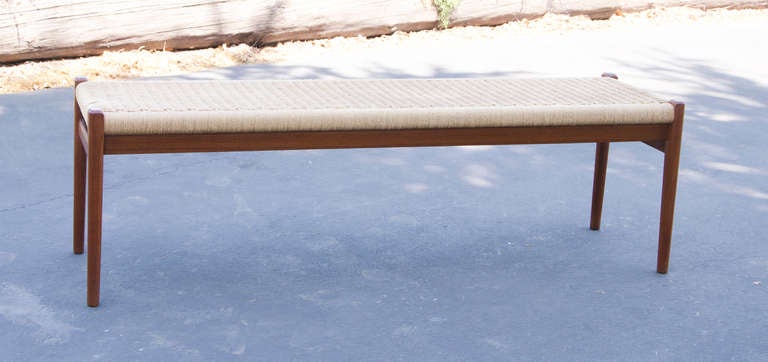 Mid-20th Century Rare N. O. Moller Danish Teak Bench with Cord Seat