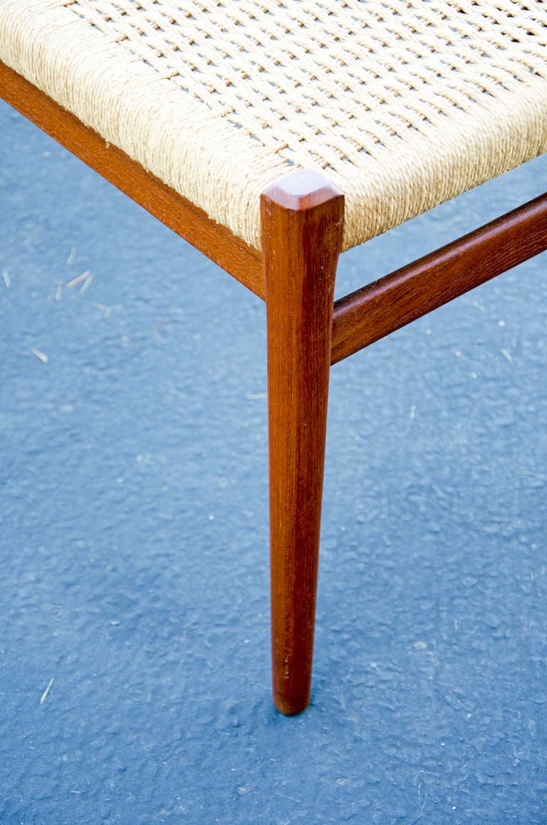 Mid-Century Modern Rare N. O. Moller Danish Teak Bench with Cord Seat